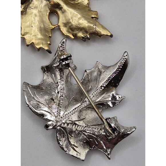 VTG 2PC Brooch Maple Leaf Set Gold Silver Tone Fall Classy Elegant Statement Pin - Picture 12 of 16